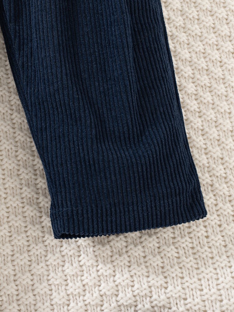 Souflis Souflis 2pcs Baby Boys Casual Soft Smart Vintage Comfortable Corduroy Pleated Long Pants, Suitable For Daily Wear Gym Beach Navy Blue Brown Autumn - Multicolor - View 3
