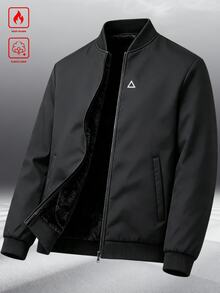 Manfinity Homme 新年禮物 男士幾何印花長袖拉鍊棒球夾克 - 黑色 - 查看 4