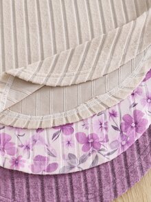 SHEIN 女童溫柔復古3件套，秋季穿搭，秋季上衣，花卉長袖上衣，假日穿搭 - 彩色 - 查看 6