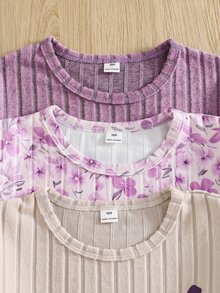 SHEIN 女童溫柔復古3件套，秋季穿搭，秋季上衣，花卉長袖上衣，假日穿搭 - 彩色 - 查看 7