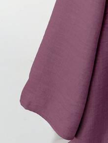 EMERY ROSE 2pcs Set Women's V-Neck Coconut Button Decor 3/4 Sleeve Top + Solid Color Straight Leg Pants, Casual Commuter Outfit - Purple - View 5