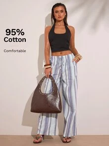 SHEIN BAE ملابس علوية نسائية قصيرة ظهر مكشوف بياقة عالية بلون أحادي - الأسود - مشاهدة 4