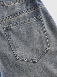 ROMWE MEN Street Life Jeans casuales de mezclilla con botones y bolsillos, corte relajado para hombres - Azul lavado oscuro - Ver 6
