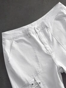 ROMWE MEN Street Life Men's Straight Leg Lace-Up Jeans - White - View 4