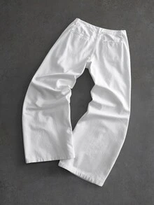 ROMWE MEN Street Life Men's Straight Leg Lace-Up Jeans - White - View 2