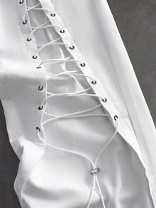 ROMWE MEN Street Life Men's Straight Leg Lace-Up Jeans - White - View 5