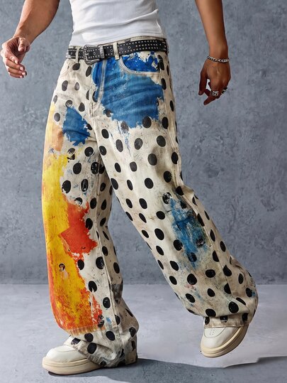 Street Life Herren Jeans mit bunten Polka-Dot-Muster