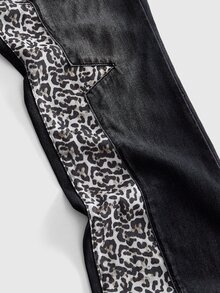 ROMWE MEN Street Life Men's Asymmetrical Patchwork Leopard Print Casual Denim Jeans - Multicolor - View 5