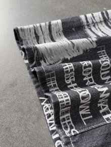 ROMWE MEN Men's Letter Print Pocket Wide Leg Loose Casual Denim Jeans - Black - View 7