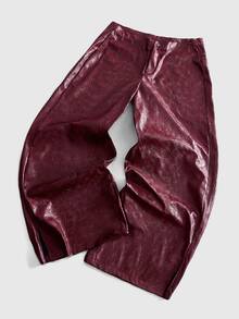 ROMWE MEN Men's Jacquard PU Leather Loose Casual Long Pants - Burgundy - View 3