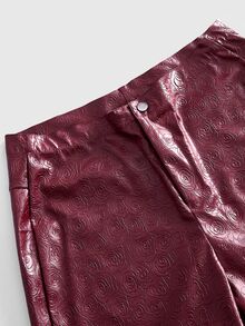 ROMWE MEN Men's Jacquard PU Leather Loose Casual Long Pants - Burgundy - View 4
