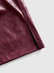 ROMWE MEN Men's Jacquard PU Leather Loose Casual Long Pants - Burgundy - View 5