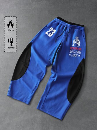Street Life Herren Streetwear Farbblock Doppelbund Buchstaben Muster Locker geschnittene Sport Jogginghose