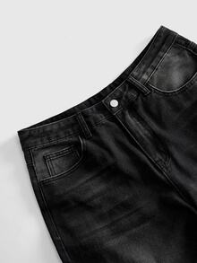 ROMWE MEN Men's Loose Fit Printed Pattern Jeans - Black - View 4