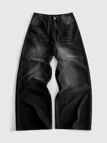 ROMWE MEN Men's Loose Fit Printed Pattern Jeans - Black - View 2