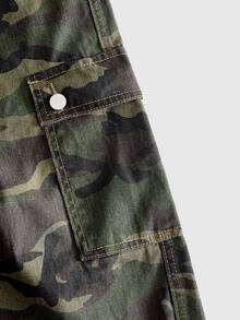 ROMWE MEN Street Life Fashionable Camouflage Heavy Embroidery Casual Denim Cargo Pants For Men - Army Green - View 3