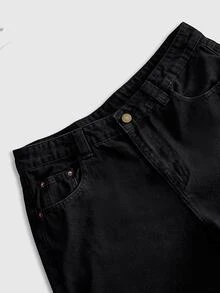 ROMWE MEN Men's Fashion Embroidered Button Pocket Denim Jeans - Black - View 4