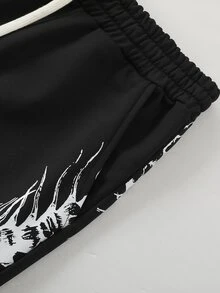 ROMWE MEN Goth Quần nỉ nam phối màu in họa tiết, cạp dây rút - màu đen - Xem 7