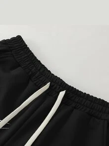 ROMWE MEN Goth Quần nỉ nam phối màu in họa tiết, cạp dây rút - màu đen - Xem 3
