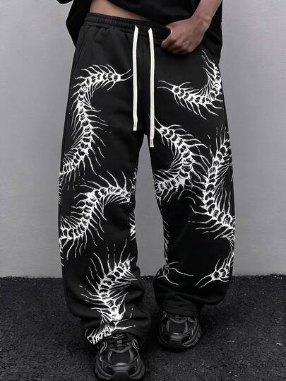 Goth Pantalon de survêtement pour hommes avec imprimé blocs de couleurs et taille à cordon de serrage