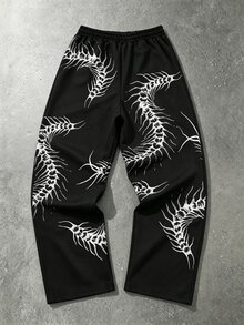 ROMWE MEN Goth Quần nỉ nam phối màu in họa tiết, cạp dây rút - màu đen - Xem 2