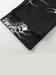 ROMWE MEN Goth Quần nỉ nam phối màu in họa tiết, cạp dây rút - màu đen - Xem 5