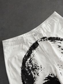ROMWE MEN Men's Loose Fit Denim Jeans With Skull Print And Pockets - Black and White - View 4