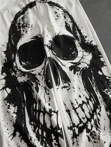 ROMWE MEN Men's Loose Fit Denim Jeans With Skull Print And Pockets - Black and White - View 5