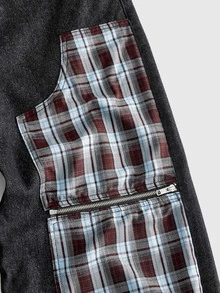 ROMWE MEN Men's Plaid Patchwork Loose Fit Jeans - Multicolor - View 6
