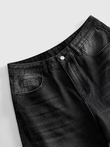 ROMWE MEN Men's Loose Fit Denim Jeans With Angel Print Pattern And Side Pockets - Black - View 5