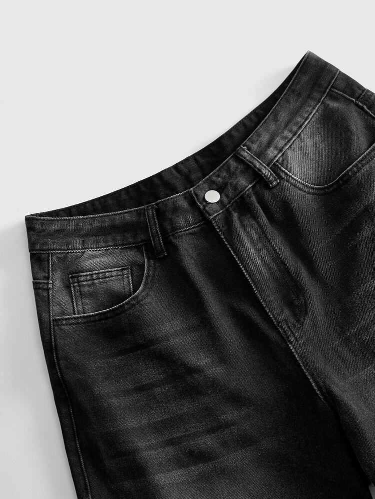 ROMWE MEN Men's Loose Fit Denim Jeans With Angel Print Pattern And Side Pockets - Black - View 5