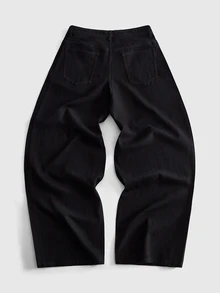 ROMWE MEN 重磅刺繡水鑽水洗牛仔休閒百搭男款牛仔褲 - 黑色 - 查看 2