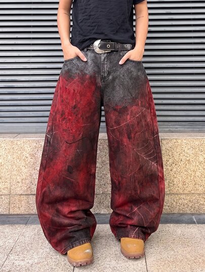 Jeans de mezclilla cómodos y versátiles con estampado de grafiti y teñido anudado para hombres