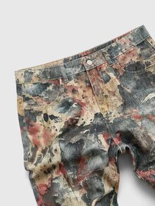 ROMWE MEN Men's All-Over Print Layered Bell Bottom Jeans - Multicolor - View 4