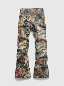 ROMWE MEN Men's All-Over Print Layered Bell Bottom Jeans - Multicolor - View 3