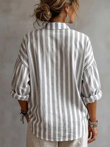 Holdful Holdful Women's Casual Commute Striped Shirt Office Brunch Grey Fall - Multicolor - View 3