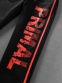 ROMWE MEN Men's Autumn/Winter Double Waistband Printed Pants - Black - View 5