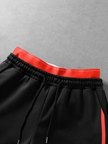ROMWE MEN Men's Autumn/Winter Double Waistband Printed Pants - Black - View 4