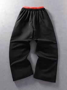 ROMWE MEN Men's Autumn/Winter Double Waistband Printed Pants - Black - View 2