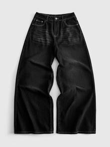 ROMWE MEN Men's Loose Fit Denim Jeans With Tiger Embroidery Pattern - Blue - View 2