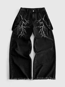 ROMWE MEN Street Life Men's Casual Versatile Daily Wear Denim Jeans With Pockets And Buttons - Black - View 6