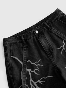 ROMWE MEN Street Life Men's Casual Versatile Daily Wear Denim Jeans With Pockets And Buttons - Black - View 3