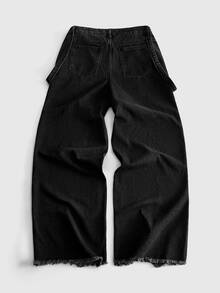 ROMWE MEN Street Life Men's Casual Versatile Daily Wear Denim Jeans With Pockets And Buttons - Black - View 2