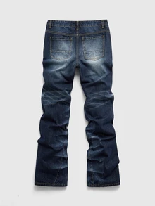 ROMWE MEN Men's Washed Distressed Layered Flare Jeans - Dark Wash - View 2