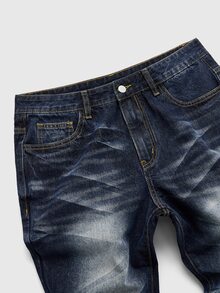 ROMWE MEN Men's Washed Distressed Layered Flare Jeans - Dark Wash - View 4