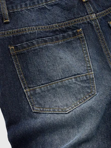 ROMWE MEN Men's Washed Distressed Layered Flare Jeans - Dark Wash - View 5