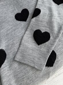 SHEIN Cute Heart Print Soft Knit Oversized Sweater & High Waist Relaxed Fit Knit Pants Co-Ord Set - رمادي - مشاهدة 9