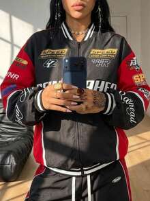 Coolane 女款秋季街頭風 Blokecore 配色拼接字母圖案印花 - 彩色 - 查看 1
