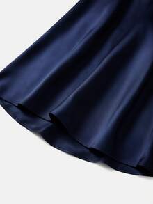 Velvienne Women's Fall/Winter Navy Mesh Patchwork Satin Dress, Lapel Button-Down Swing Ankle-Length Skirt, Sophisticated Occasion Wear For Business Banquet - Navy Blue - View 6
