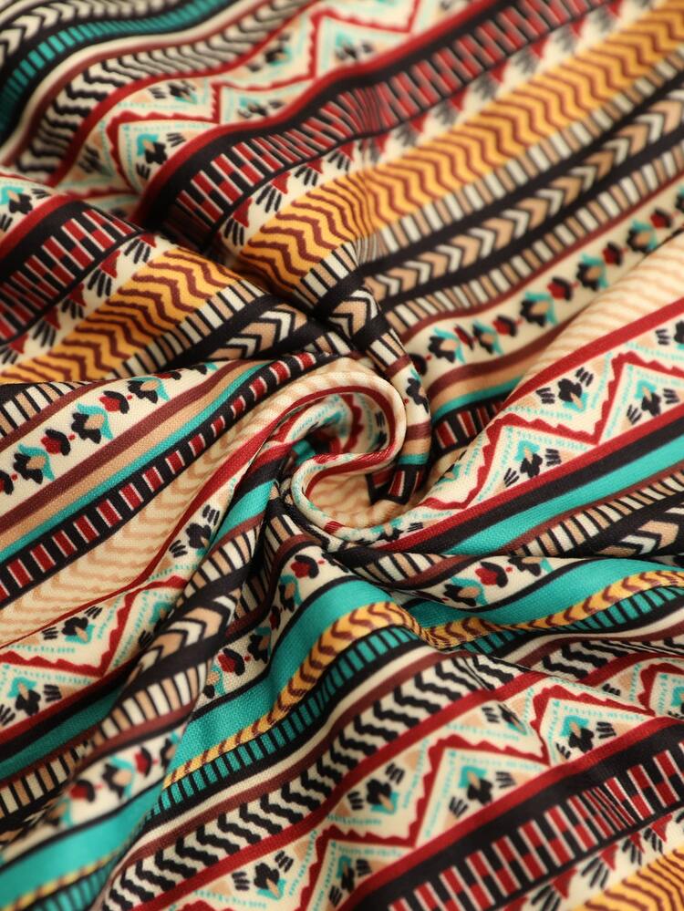 Brillora Women's Casual Tropical Boho Holiday Print Comfortable Dress, Suitable For Summer Beach Garden Party Vacation And Daily Leisure Brown Striped - Multicolor - View 13